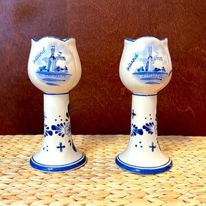 Dutch Tulip Delft Candlesticks